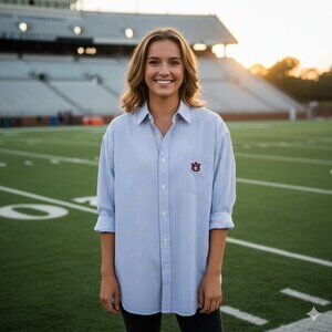 J. America Auburn University blue & white striped men's cotton shirt size XL